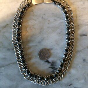 Vtg '80 Cleopatra collar choker onyx sterling silver 925 Taxco necklace 139 gr.